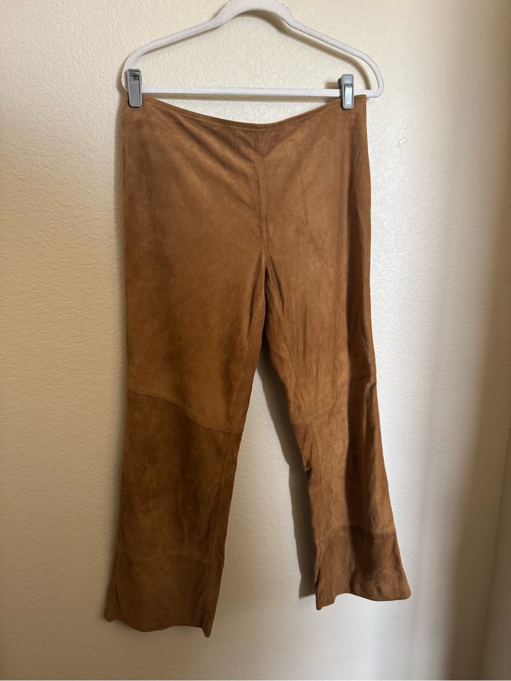Double D Ranch Suede Leather Wide-Leg Bootcut Pants Sz 8 in Tan Mid Rise